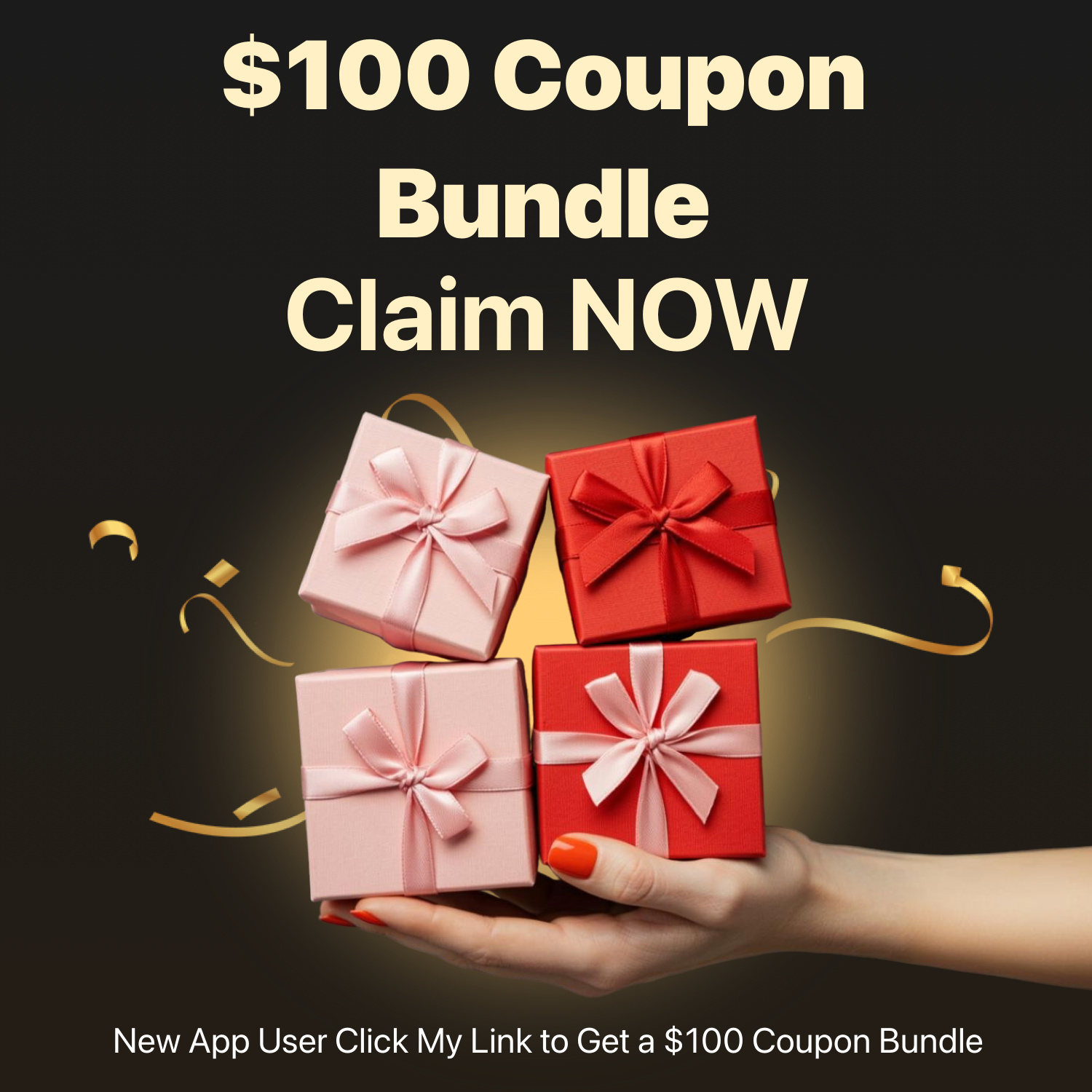 Temu $100 coupon bundle dark square banner