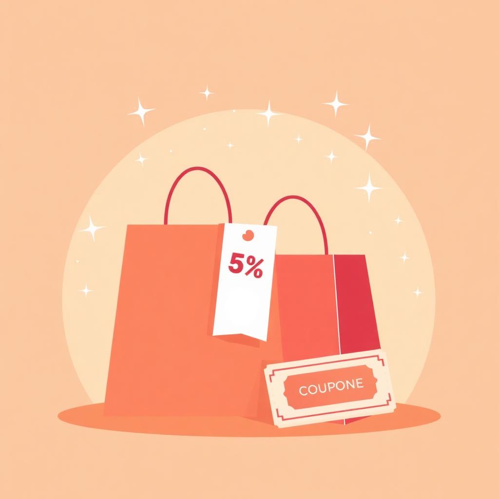 Temu shopping bags with a coupon ticket illustration
